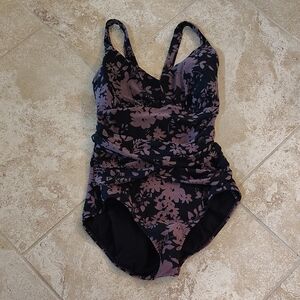 Lands' End Black Floral One-Piece Swimsuit